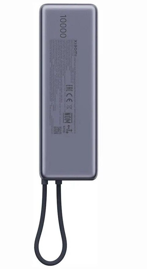 Powerbank Xiaomi 10000 mAh QC PD 165W z wbudowanym kablem USB C PB1165MI z wyświetlaczem LED szary