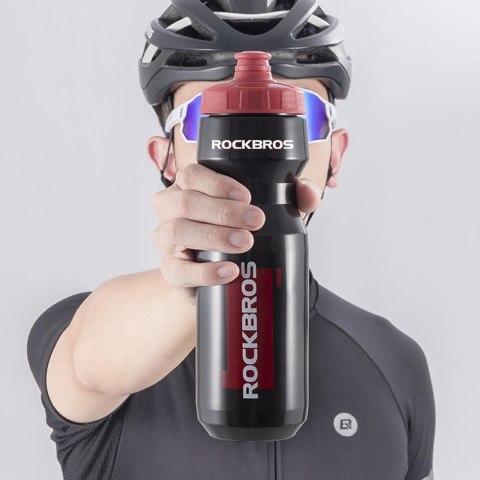 Bidon rowerowy Rockbros 750 ml - przezroczysto-czarny z czerwonym ustnikiem