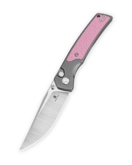 Nóż składany Bestechman Icebreaker Grey Aluminum / Pink G10, Satin D2 (BMK16B)