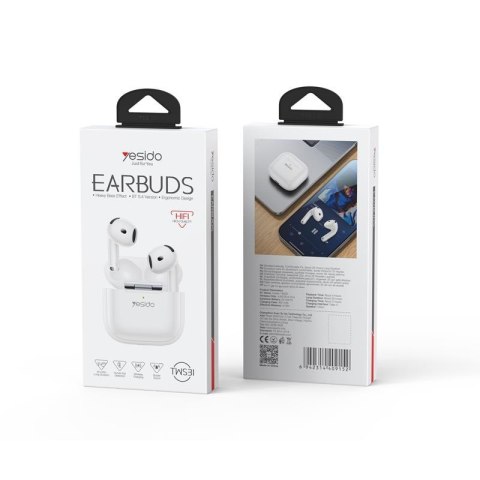 Yesido Słuchawki TWS31 Bluetooth 5.4 300mAh, WHITE / BIAŁY