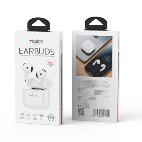 Yesido Słuchawki TWS32 (ANC) Bluetooth 5.4 300mAh, WHITE / BIAŁY