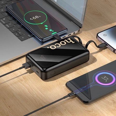 Powerbank Hoco 20000 mAh QC PD 22,5W z wbudowanymi kablami USB C + Lightning Q37A czarny