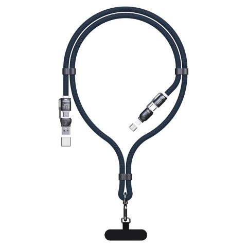 Kabel Dudao L20Max 65W 4w1 ze smyczą USB-C do USB-C z adapterami Lightning i USB-A - niebieski