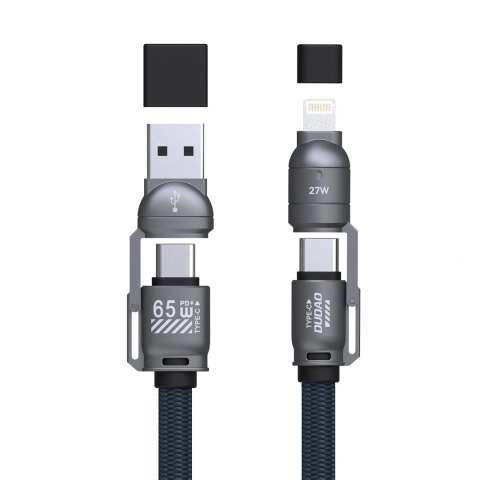 Kabel Dudao L20Max 65W 4w1 ze smyczą USB-C do USB-C z adapterami Lightning i USB-A - niebieski
