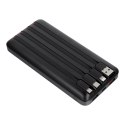 Powerbank PD3.0 3A 22,5W 20000 mAh z wbudowanymi kablami USB A / USB C / Lightning / Micro USB Charmast W2089 czarny 0INT