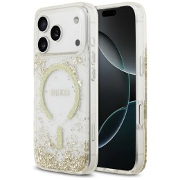 GUESS futerał do IPHONE 17 Pro kompatybilny z MagSafe GUHMP17LRGRGED (Resin Bottom Glitter) złoty