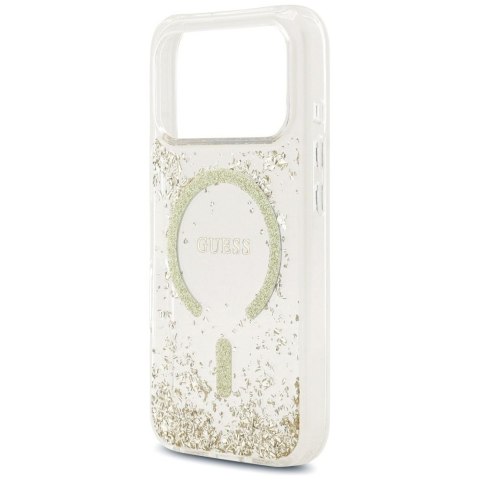 GUESS futerał do IPHONE 17 Pro kompatybilny z MagSafe GUHMP17LRGRGED (Resin Bottom Glitter) złoty