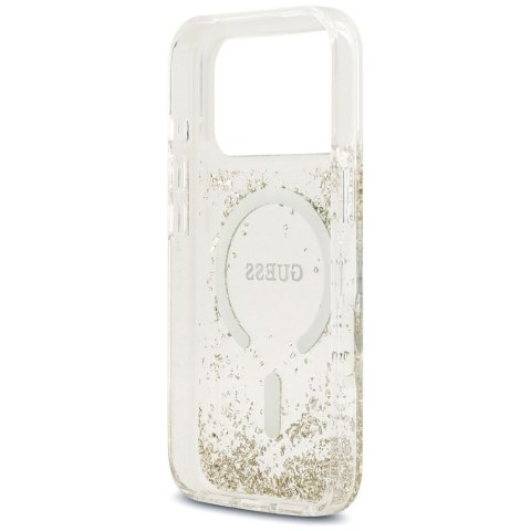 GUESS futerał do IPHONE 17 Pro kompatybilny z MagSafe GUHMP17LRGRGED (Resin Bottom Glitter) złoty