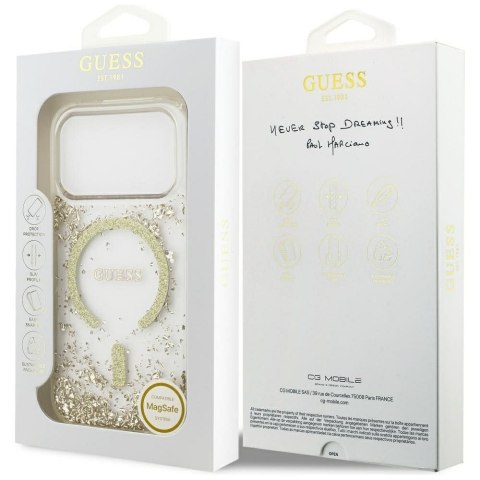 GUESS futerał do IPHONE 17 Pro kompatybilny z MagSafe GUHMP17LRGRGED (Resin Bottom Glitter) złoty