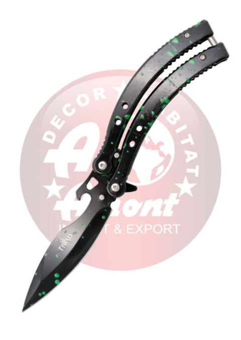 Nóż motylkowy Third Decor Habitat Balisong CS Black/Green Stainless Steel, Black/Green 420 (K2923)