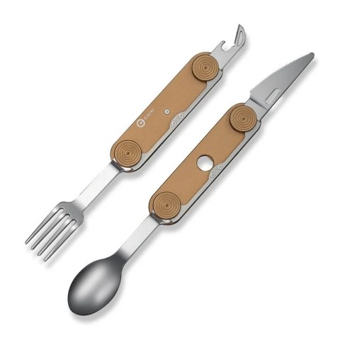 Niezbędnik Civivi Partake 4-in-1 Multi-Tool, Knife, Fork, Spoon, Can Opener, Coyote Brown Aluminium, Satin Stainless Steel (C240