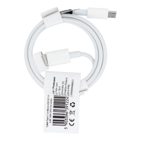 Kabel USB C do Micro USB QC3.0 2,4A 18W C972 1 m biały