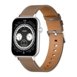 Smartwatch COLMI C28 Srebrny + brązowy skórzany pasek