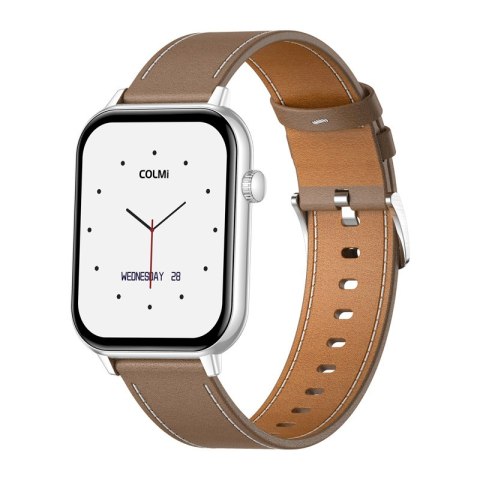 Smartwatch COLMI C28 Srebrny + brązowy skórzany pasek