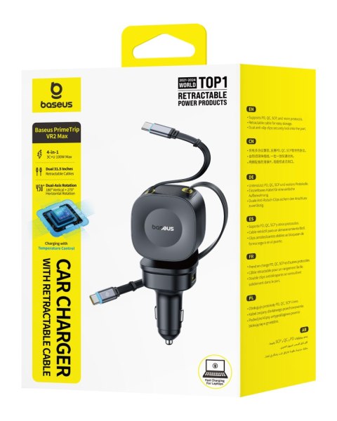 Baseus PrimeTrip VR2 Max 100W ładowarka samochodowa z chowanym kablem 3 x usb-c 1 x usb czarna