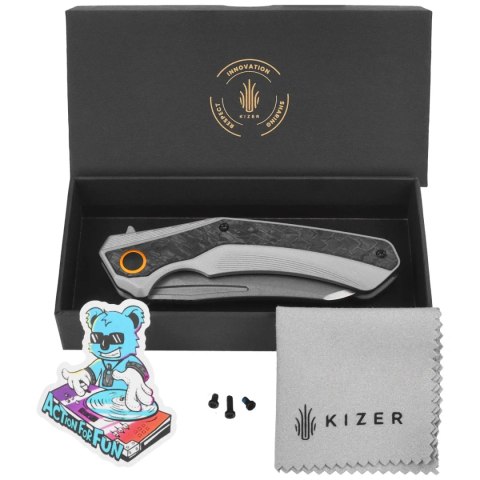 Nóż składany Kizer Draca Gray Aluminium / Black-Green Carbon Fiber, Stonewashed S45VN by Mikey Carlson (Ki4751A1)