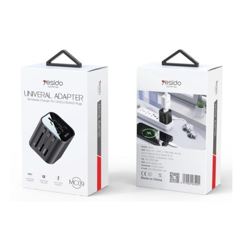 Yesido Uniwersalny Adapter MC09 UK/EU/US /AU Max 8A, BLACK / CZARNY