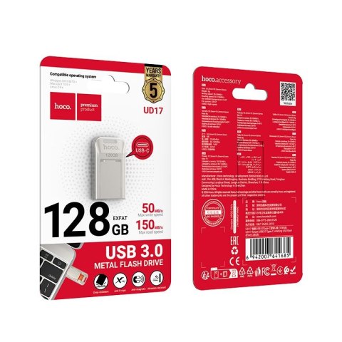 Pendrive 128GB USB 3.0 (USB C) Hoco UD17 nikiel