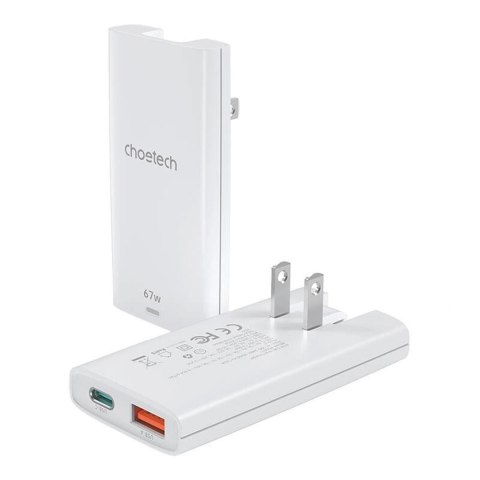 Ładowarka sieciowa Choetech PD6011 65 W GaN Ultra USB-C + USB-A - biała