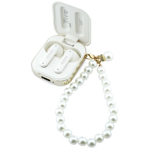 Słuchawki bezprzewodowe douszne GUESS TWS Pearl Strap GUE005327 białe