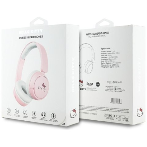 Słuchawki bezprzewodowe nauszne Hello Kitty Face Logo Hel000163 różowe