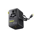 Adapter podróżny Baseus PicoGo AG11 45W 6w1 ze zwijanym kablem USB-C - czarny