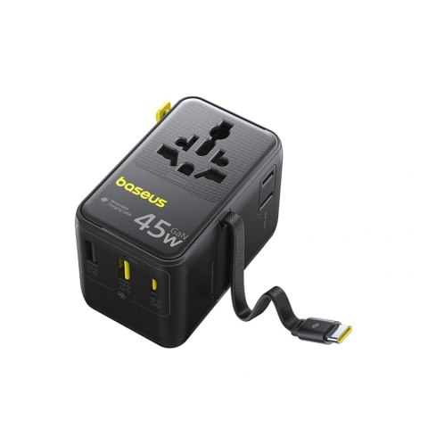 Adapter podróżny Baseus PicoGo AG11 45W 6w1 ze zwijanym kablem USB-C - czarny
