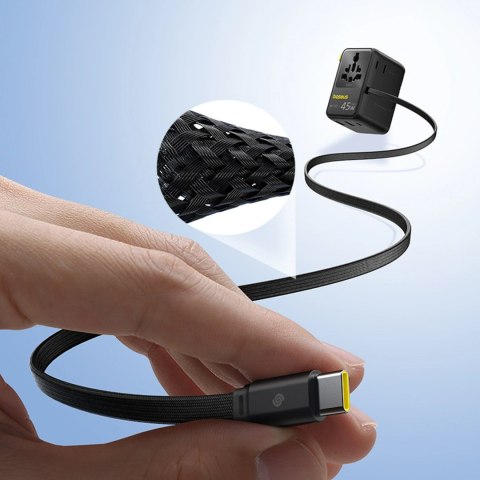 Adapter podróżny Baseus PicoGo AG11 45W 6w1 ze zwijanym kablem USB-C - czarny