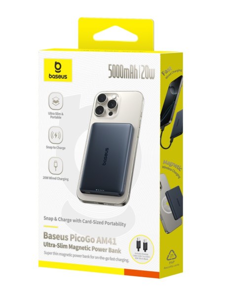 Baseus PicoGo AM41 magnetyczny power bank typu karta 20W 5000mAh kosmiczna czerń
