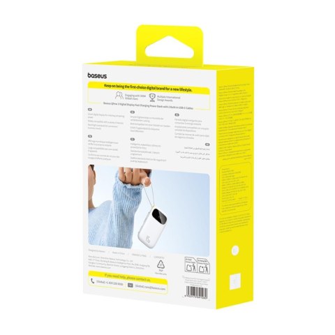 Baseus Powerbank EnerFill FC31 20000mAh 45W z wyświetlaczem z kablami USB-C i USB-C biały