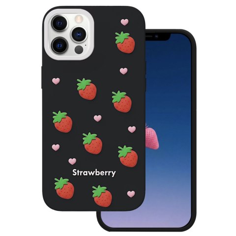 Nakładka Strawberry do iPhone 12 / 12 Pro 6,1" czarna