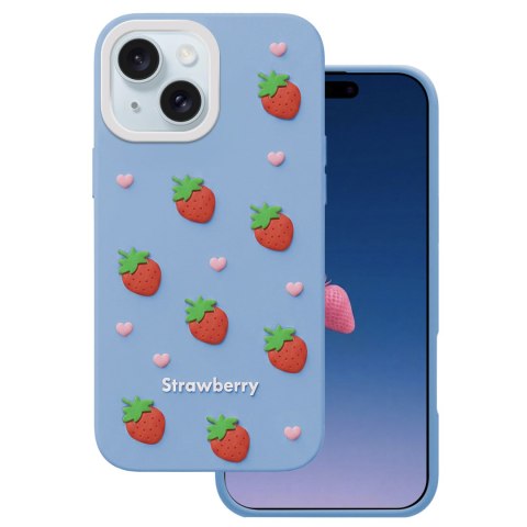 Nakładka Strawberry do iPhone 13 / 14 / 15 6,1" niebieska