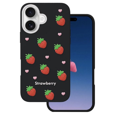 Nakładka Strawberry do iPhone 16 6,1" czarna
