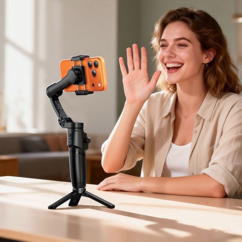 Gimbal z 3-osiową stabilizacją z pilotem bezprzewodowym Hoco K91 czarny
