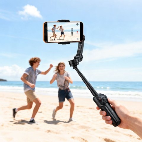 Gimbal z 3-osiową stabilizacją z pilotem bezprzewodowym Hoco K91 czarny
