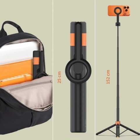 Selfie stick Tech-Protect L10S Bluetooth Tripod - czarno-pomarańczowy