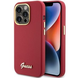 GUESS futerał do IPHONE 15 Pro GUHCP15LSMBSLM (Silicone Script Metal Logo & Frame) magenta