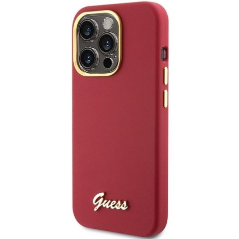 GUESS futerał do IPHONE 15 Pro GUHCP15LSMBSLM (Silicone Script Metal Logo & Frame) magenta