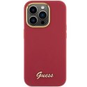 GUESS futerał do IPHONE 15 Pro GUHCP15LSMBSLM (Silicone Script Metal Logo & Frame) magenta