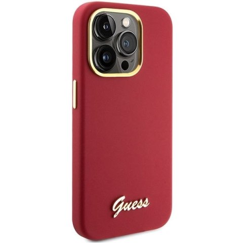 GUESS futerał do IPHONE 15 Pro GUHCP15LSMBSLM (Silicone Script Metal Logo & Frame) magenta