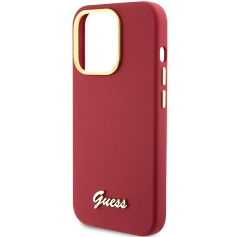 GUESS futerał do IPHONE 15 Pro GUHCP15LSMBSLM (Silicone Script Metal Logo & Frame) magenta