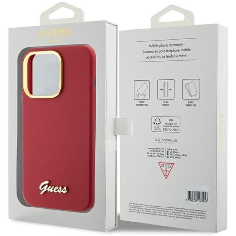 GUESS futerał do IPHONE 15 Pro GUHCP15LSMBSLM (Silicone Script Metal Logo & Frame) magenta