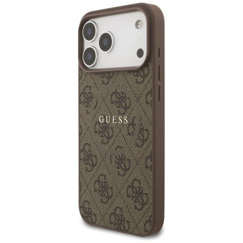 Etui Guess 4G Ring Classic Logo MagSafe do iPhone 17 Pro Max brązowy