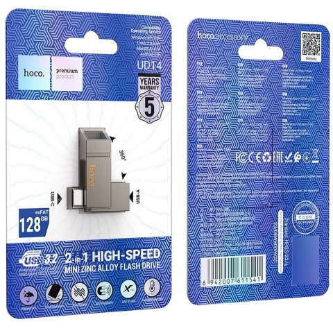 Pendrive 64GB USB 3.2 (USB A + USB C) Hoco UD14 szary