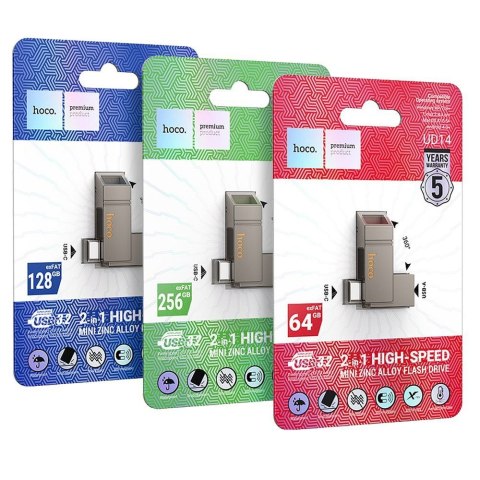 Pendrive 64GB USB 3.2 (USB A + USB C) Hoco UD14 szary