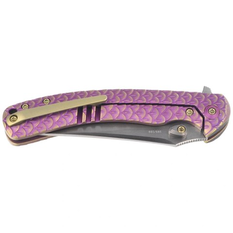 Nóż składany WeKnife Dracarys LE No 193/199 Purple / Golden Titanium, Hand Rubbed Satin M390 (WE25061B-2)