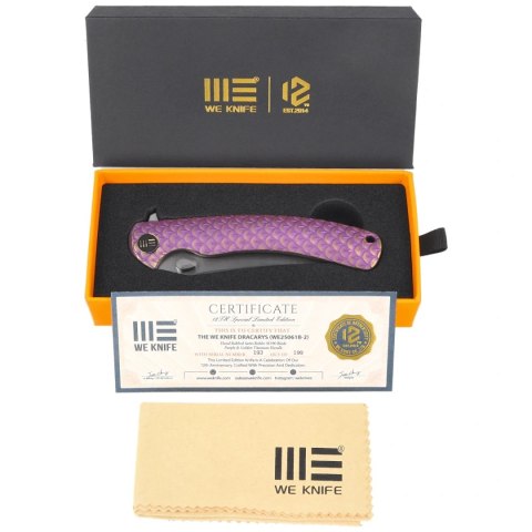 Nóż składany WeKnife Dracarys LE No 193/199 Purple / Golden Titanium, Hand Rubbed Satin M390 (WE25061B-2)