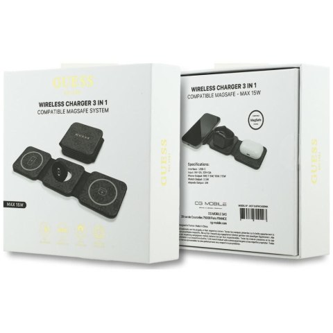 Ładowarka indukcyjna 3w1 zgodna z MagSafe 15W GUESS GUE005439 czarna
