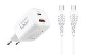 Ładowarka sieciowa do telefonu VEGER USB A + Typ C PD Super Charge PPS 100W + kabel Typ C do C 240W TR150 biała