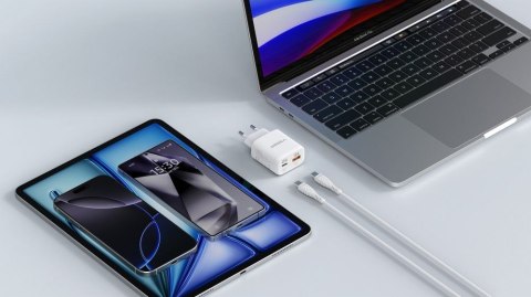 Ładowarka sieciowa do telefonu VEGER USB A + Typ C PD Super Charge PPS 45W + kabel Typ C do C 100W TR101 biała